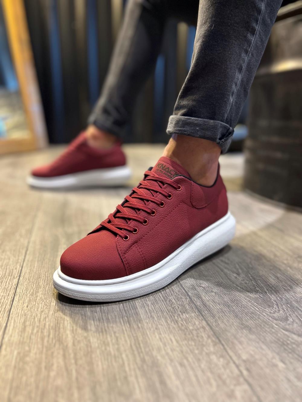 High Sole Casual Shoes Burgundy (White Sole)