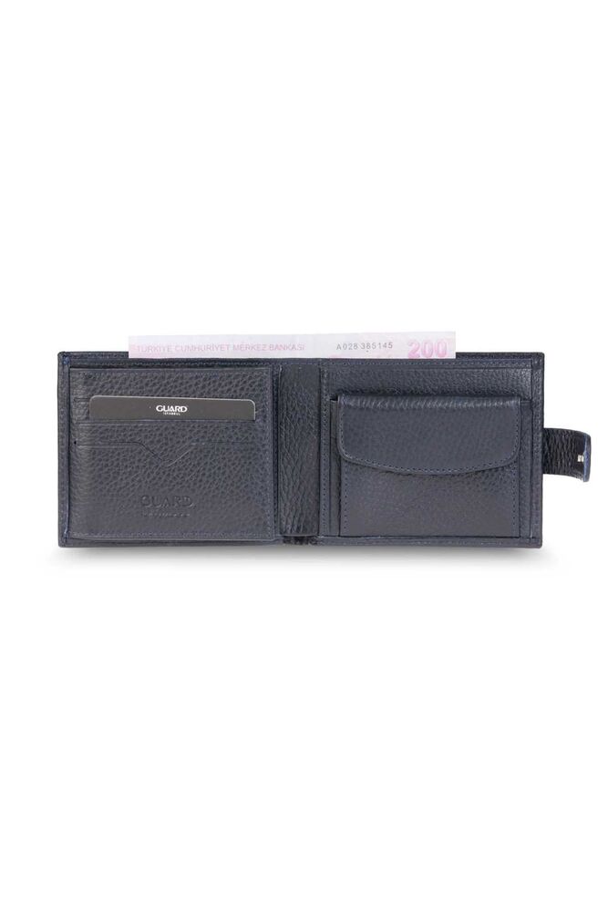 Horizontal Navy Blue Genuine Leather Men's Wallet with Pat