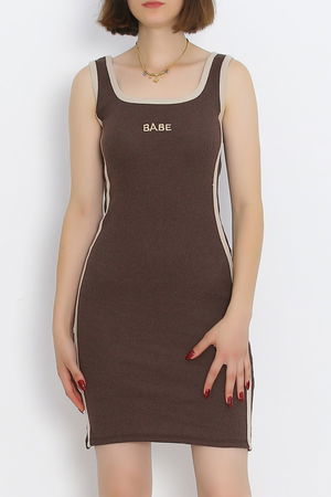 Embroidered Camisole Dress Light Brown