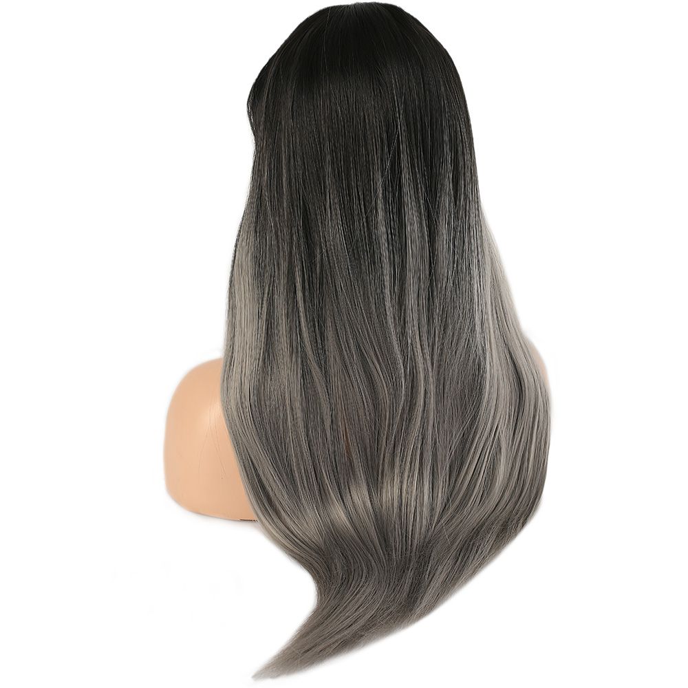 Kanekalon Fiber Synthetic Long Straight Bangs Wig / Black Gray Ombré