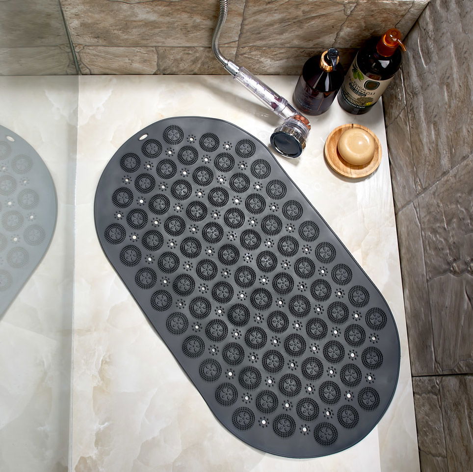 Suction Cup Bathroom Anti-Slip Mat- Serrated Foot Shower Mat Silicone Massage Pad