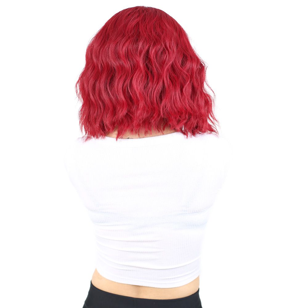 Kanekalon Fiber Synthetic Short Wavy Wig with Bangs / Red