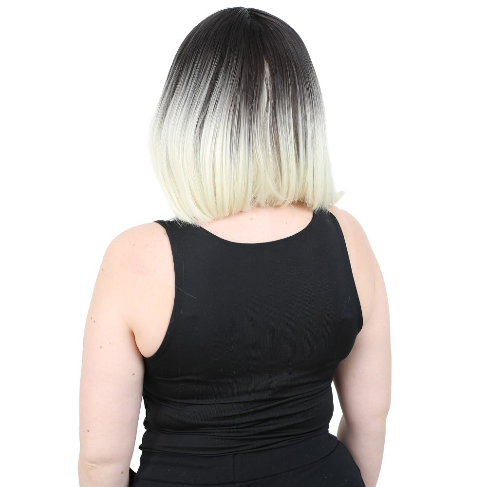 Kanekalon Fiber Synthetic Wig with Short Cut Special Bangs / Ashy Black / Platinum Ombré