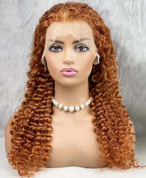 Real Hair Front Lace Tulle Wig / Afro Wavy / Copper 70/75cm