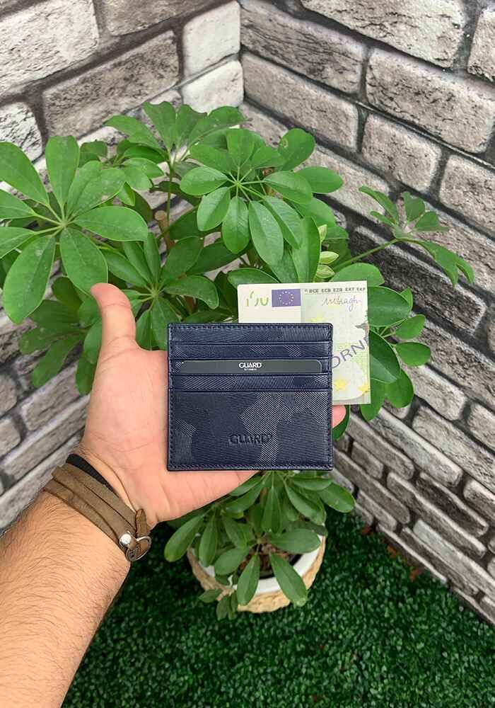 Navy Blue Camouflage Leather Card Holder