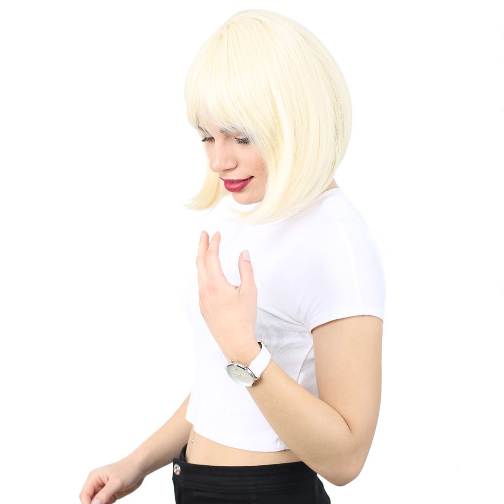 Kanekalon Fiber Synthetic Wig with Blunt Bangs / Light Platinum