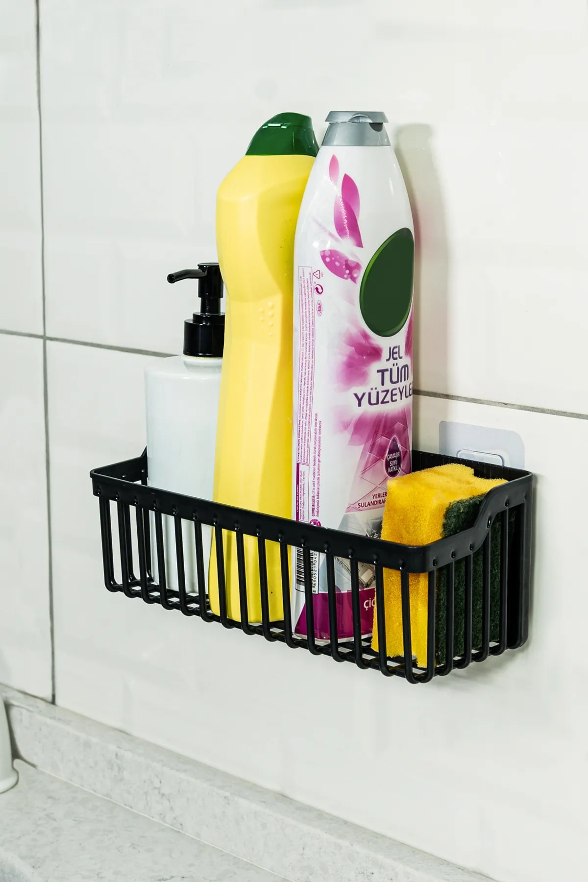 2 Li Plastic Adhesive Hanging Kitchen Bathroom Shelf Organizer Shower Shampoo Holder