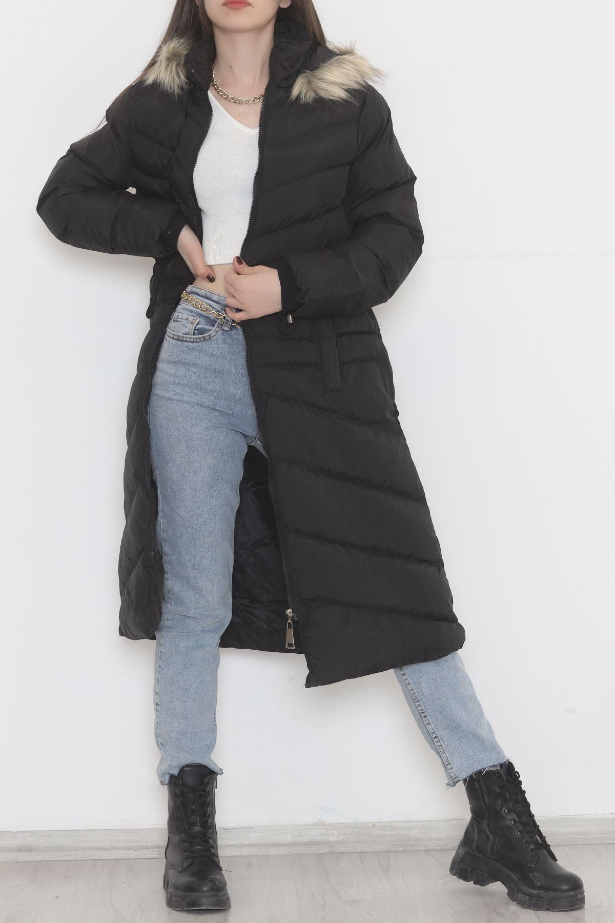 Jesica Coat with Fur Hood Black