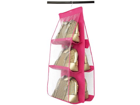 6-Compartment Practical Closet Bag Rack/Organizer (Pink)