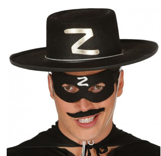 Adult Zorro Hat and Zorro Mask with Z Logo