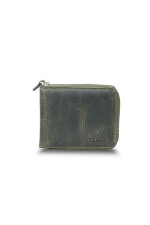 Antique Green Zippered Horizontal Mini Leather Wallet