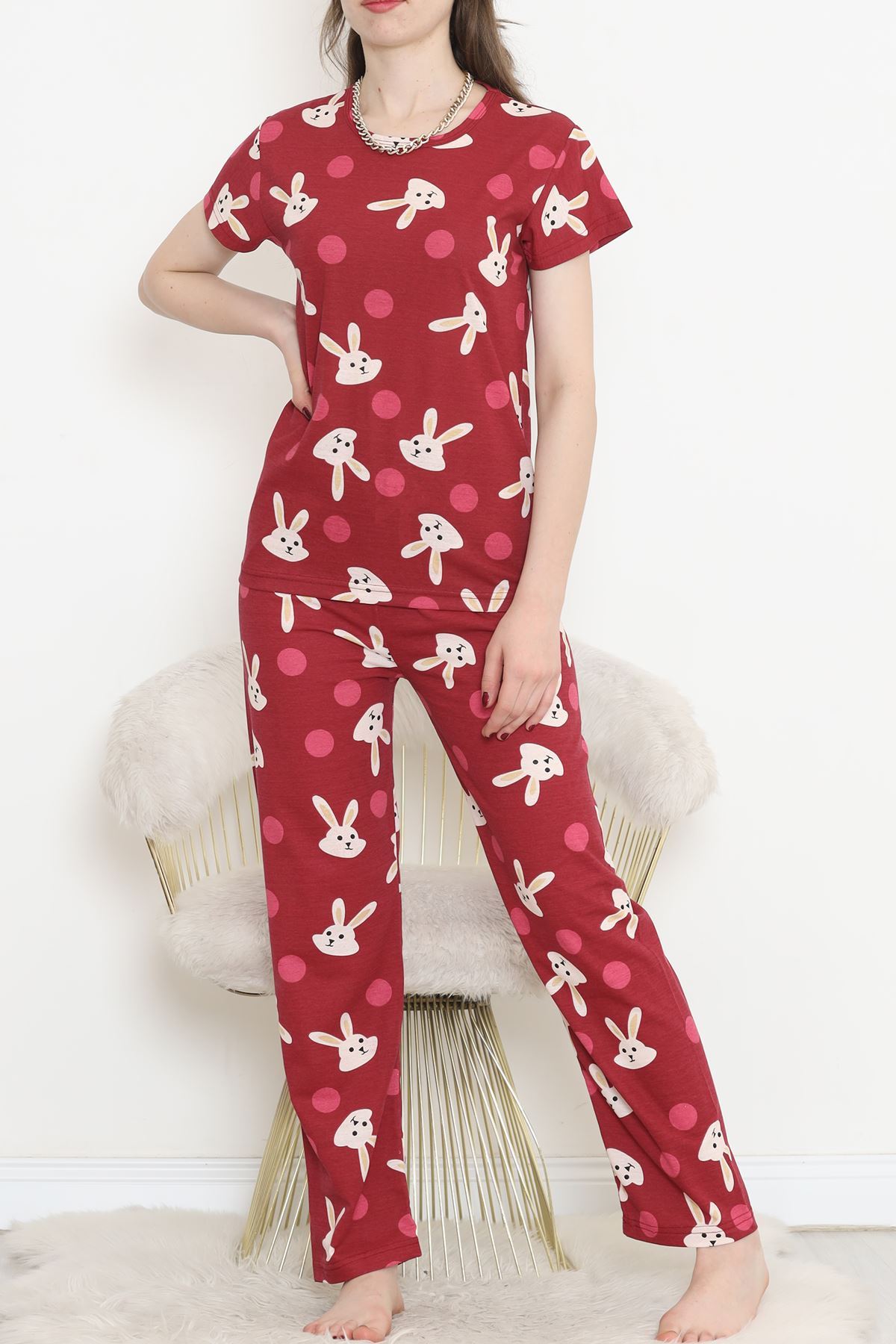 Patterned Pajama Set Burgundy