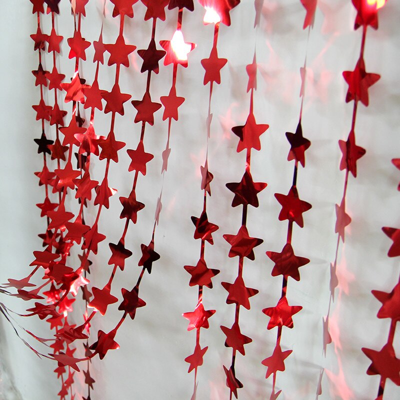 Red Color Star Shaped Metalized Fringed Backdrop Curtain Decoration