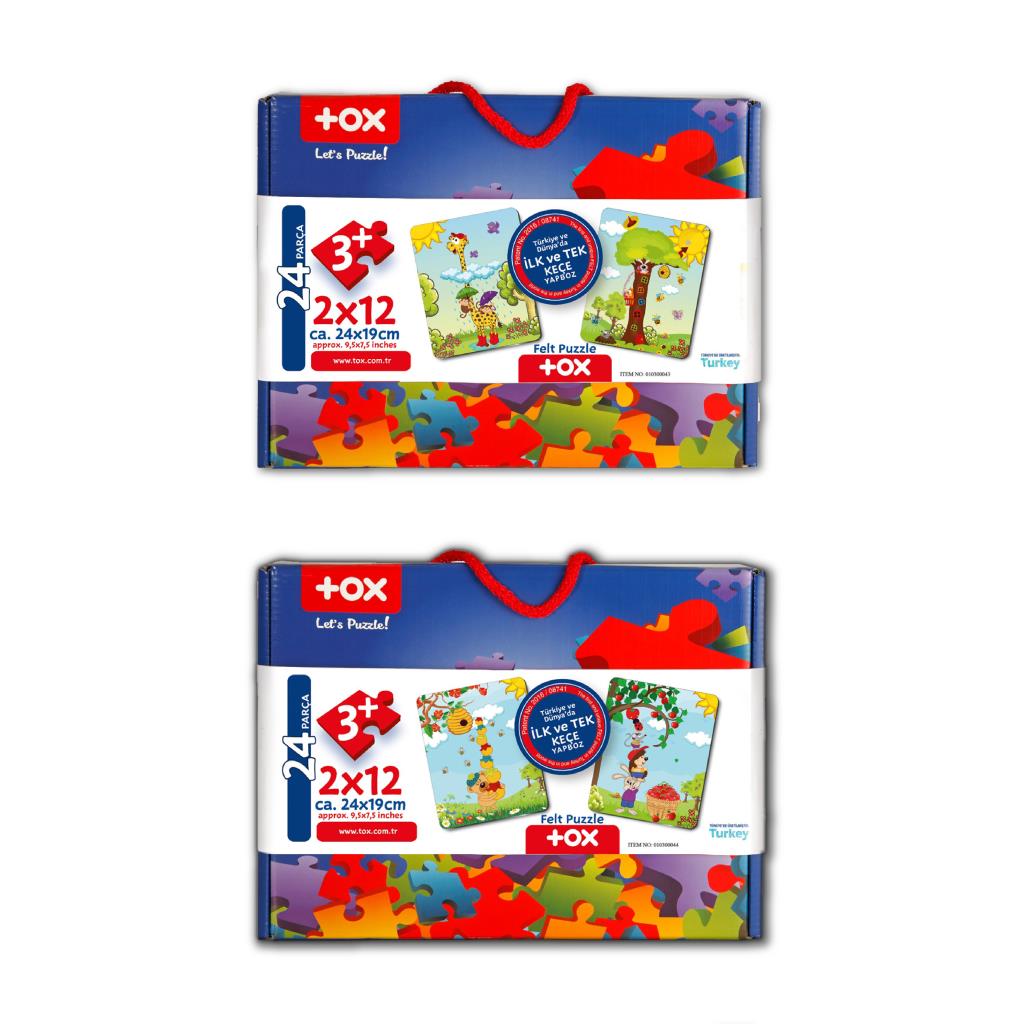 4 Set - 48 Piece Zurafa and Apple Bear 3+ Felt Jigsaw Puzzle - 3 Year Old Puzzle