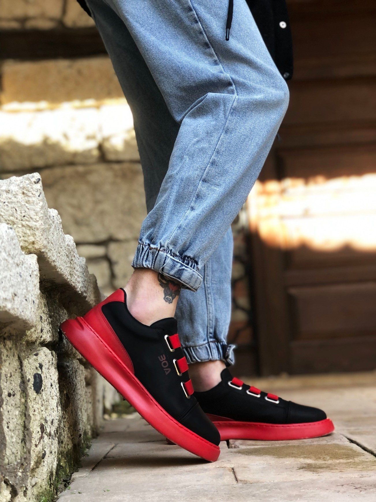 Band Black Red Thick Sole Casual Men's Shoes