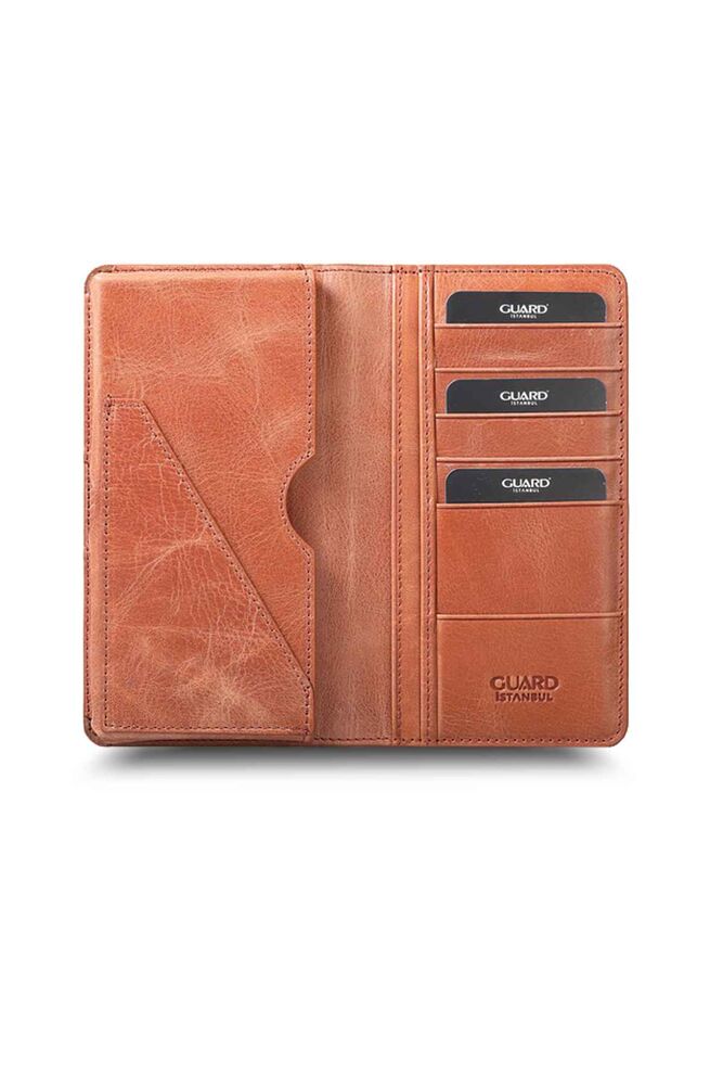 Plus Phone Entry Antique Tan Leather Unisex Wallet