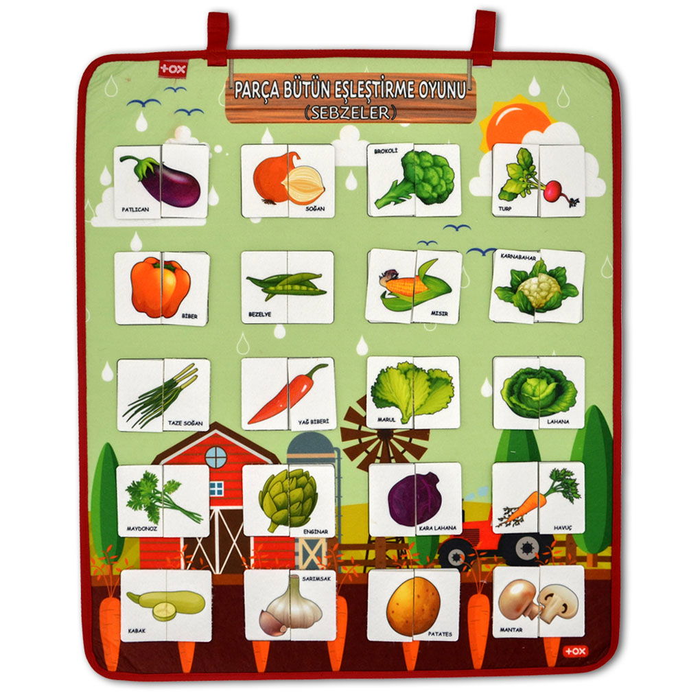 Part Whole Matching Game (Vegetables) Felt Velcro Wall Board , Educational Toy