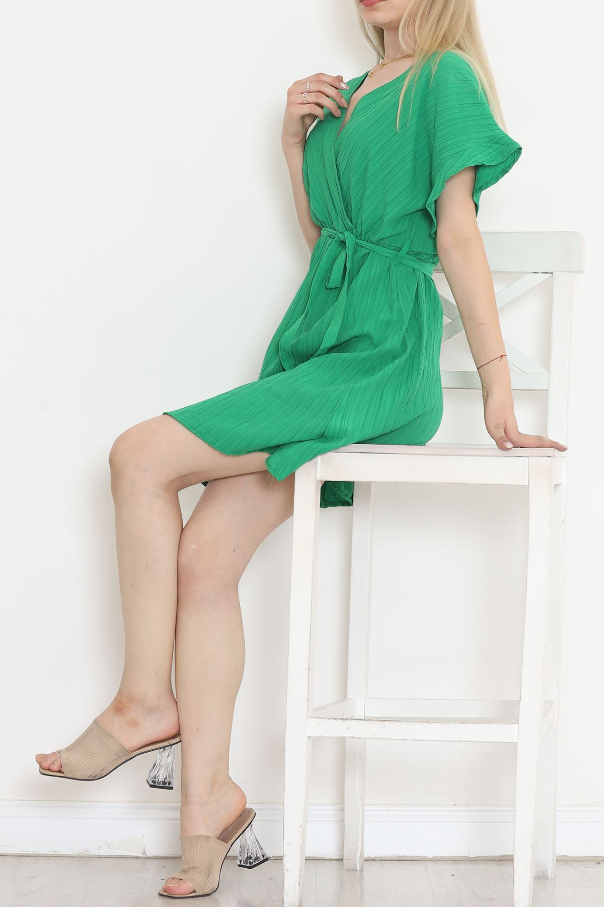 Double-breasted Collar Dress Green1