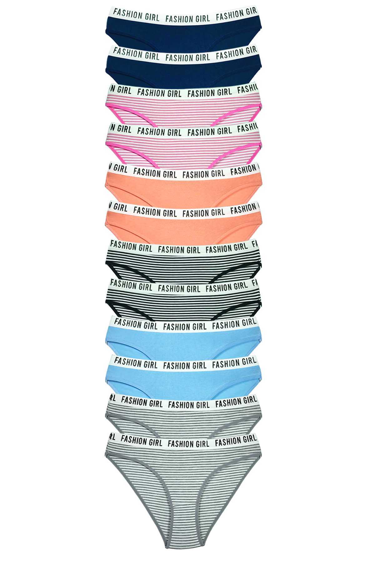 12 Pcs Elastic Cotton Women's Panties with Written Waist