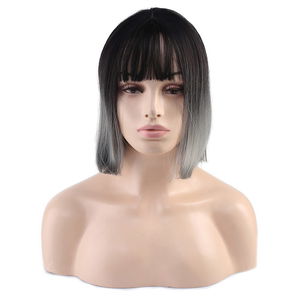 Kanekalon Fiber Synthetic Wig / Black / Gray Ombré with Blunt Special Bangs