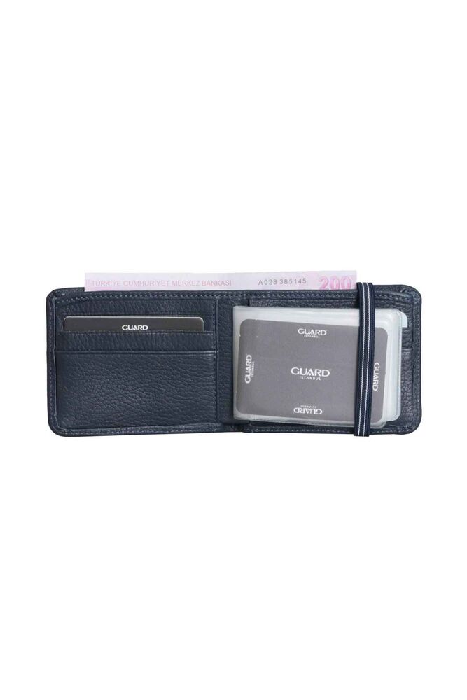 Elastic Sports Genuine Leather Navy Blue Wallet