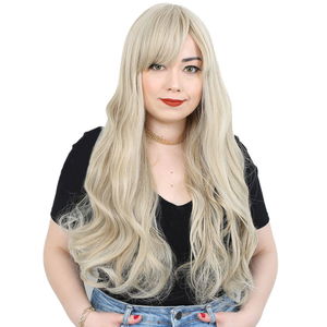 Long Wavy Kanekalon Fiber Synthetic Wig with Special Bangs / Balköpö / Platinum Highlights