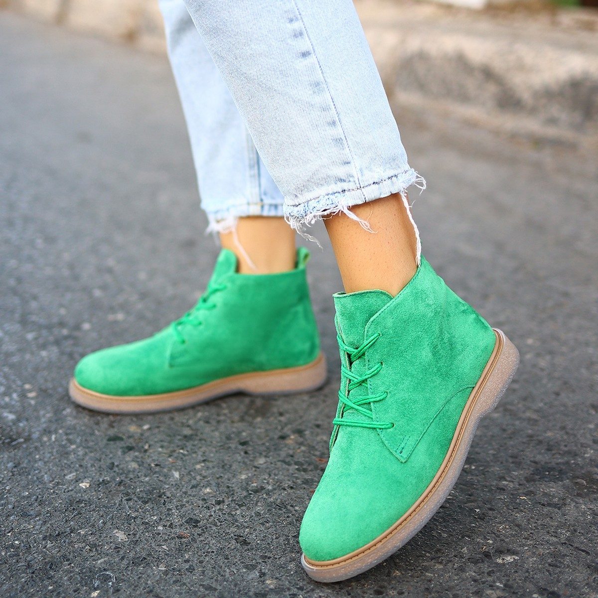 Green Suede Lace-up Boots