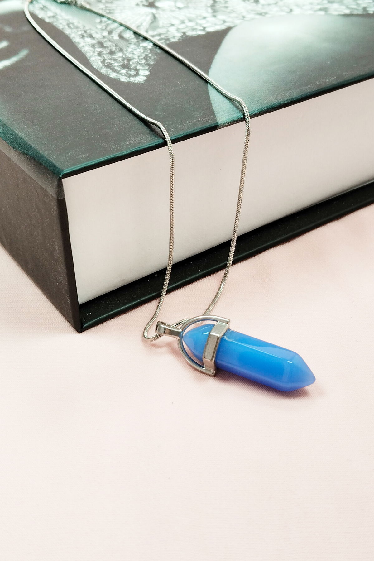 Kyanite Natural Stone Chain Necklace with Handmade Design Pendant: 3.5 cm Chain: 20 cm Boxed