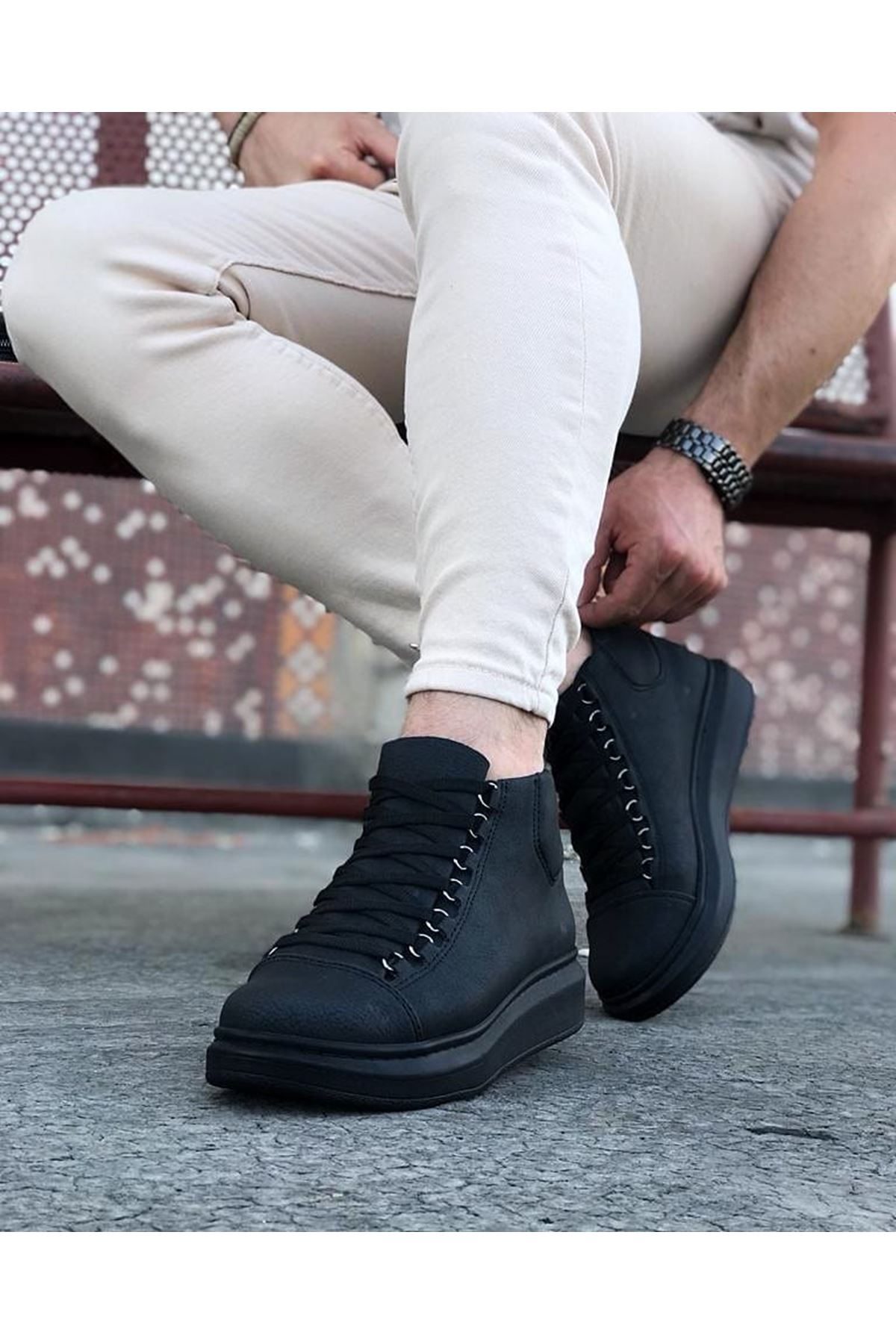 Charcoal Lace-up Sneakers Ankle Boots