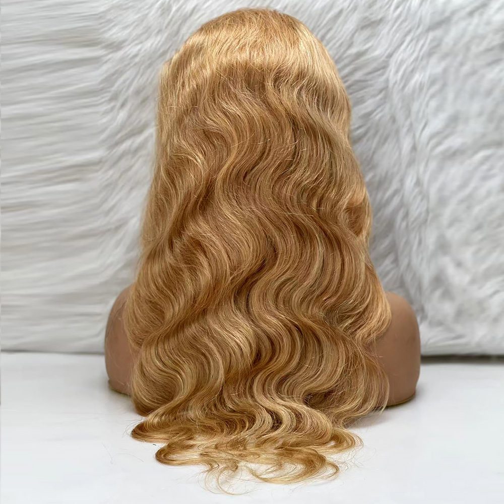 Wavy Front Lace Real Hair Tulle Wig / Golden Caramel / 70/75cm