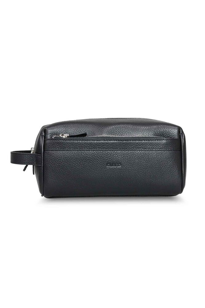 Black Double Compartment Genuine Leather Unisex Handbag