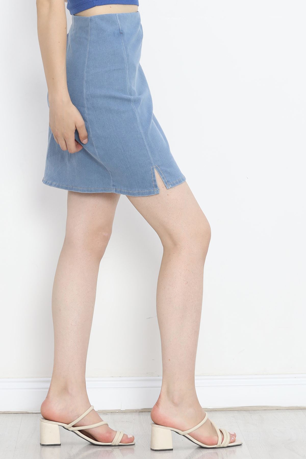 Denim Skirt with Slits Light Blue