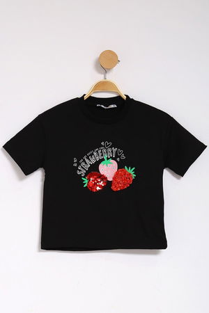 3-7 Years Embroidered Kids T-Shirt Black