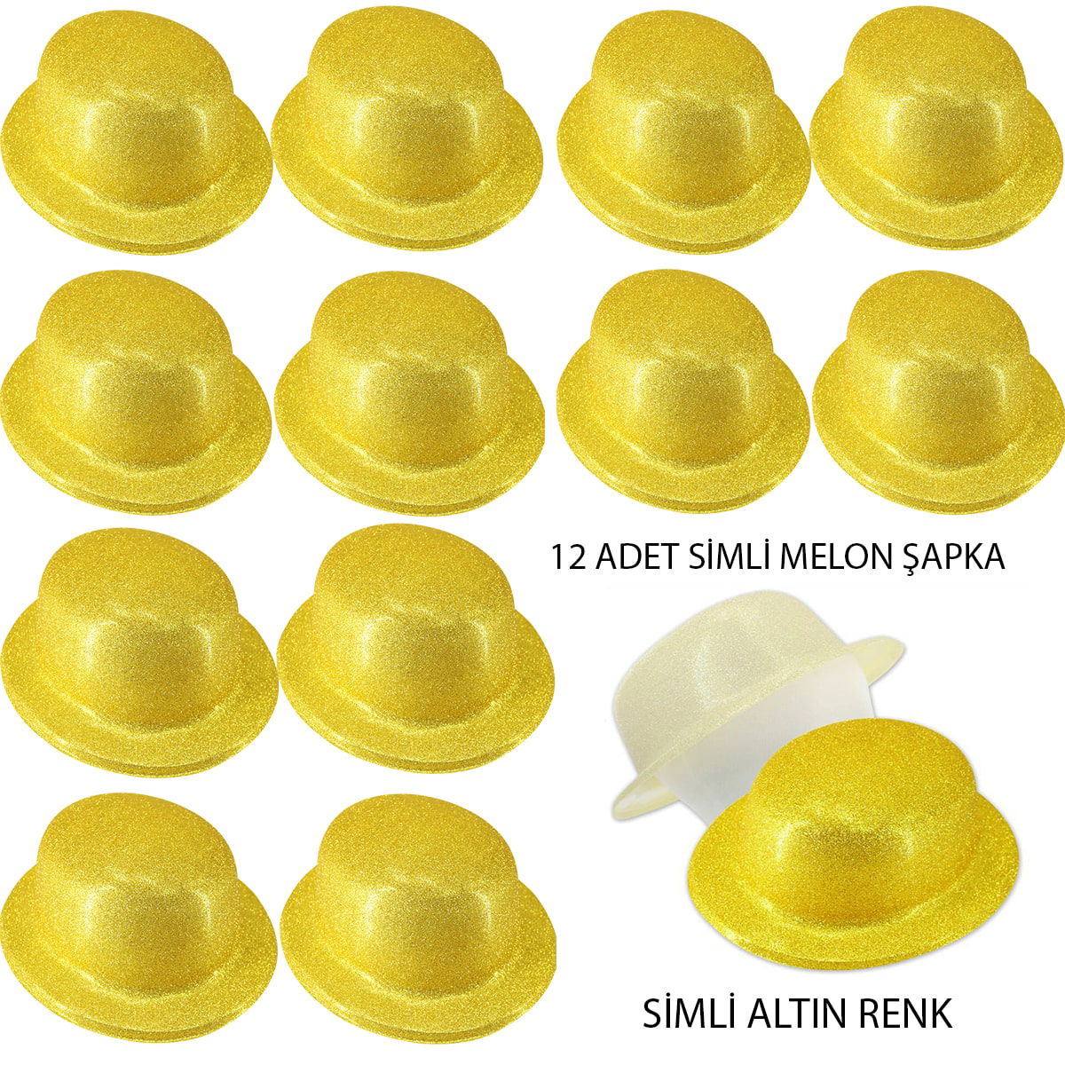 Gold Color Silvery Bowler Round Party Hat 12 Pcs