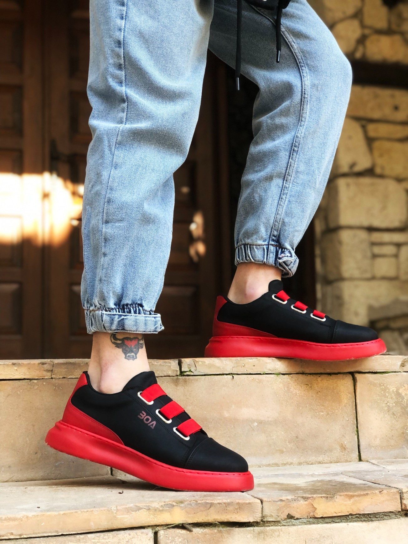 Band Black Red Thick Sole Casual Men's Shoes