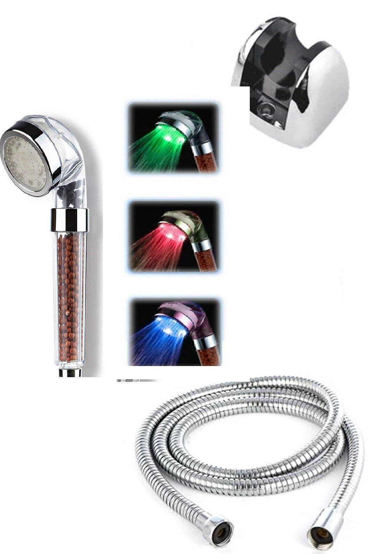 Color Changing Led Light Shower Head Set - Hose Hanger Set (Without Battery - Without Electricity)