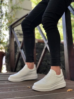 High Sole White Lace-Up Men's Shoes