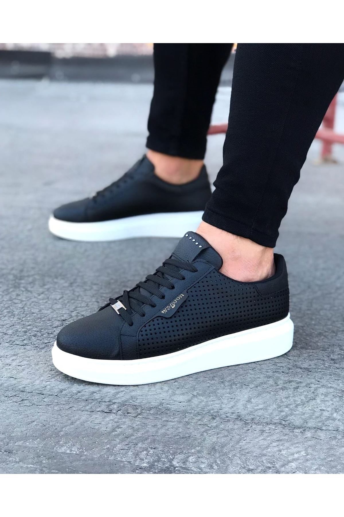 Black Perforated Men's High Sole Shoes