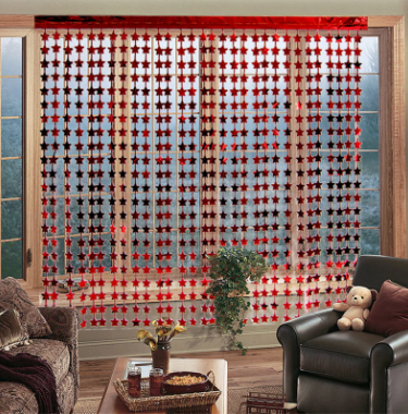 Red Color Star Shaped Metalized Fringed Backdrop Curtain Decoration