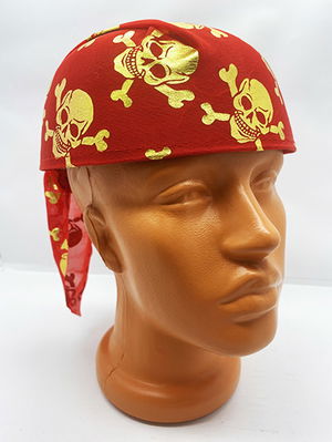 Red Color Gold Skull Printed Stone Pirate Hat