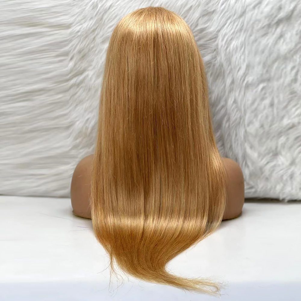 Straight Front Lace Real Hair Tulle Wig / Golden Caramel / 70/75cm