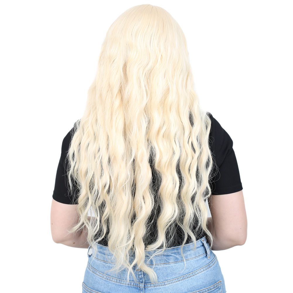 Long Water Wavy Look Kanekalon Fiber Synthetic Wig / Platinum with Special Bangs