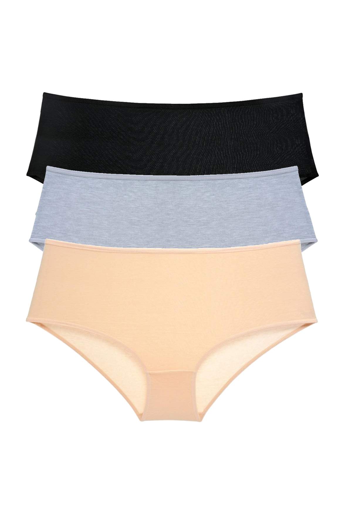 3 Pcs Women High Waist Bato Panties Black Gray Skin