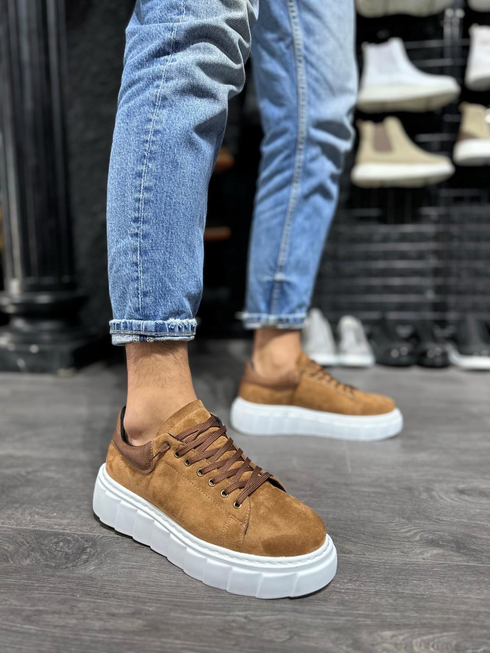 High Sole Casual Suede Shoes Tan