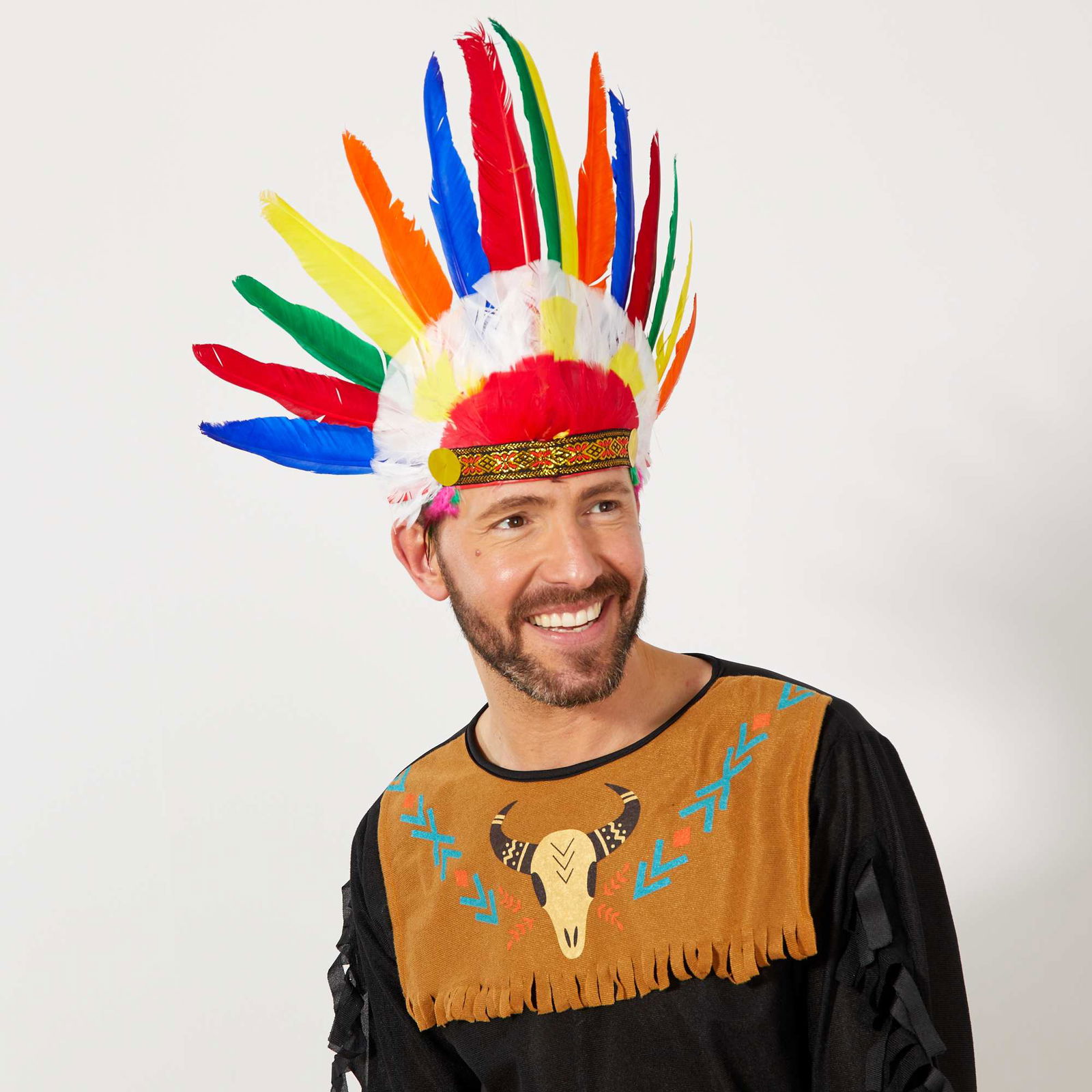 Colorful Real Feathered Native American Headdress with Rubber Bracket