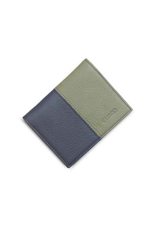 Matte Khaki Green - Navy Blue Leather Men's Wallet