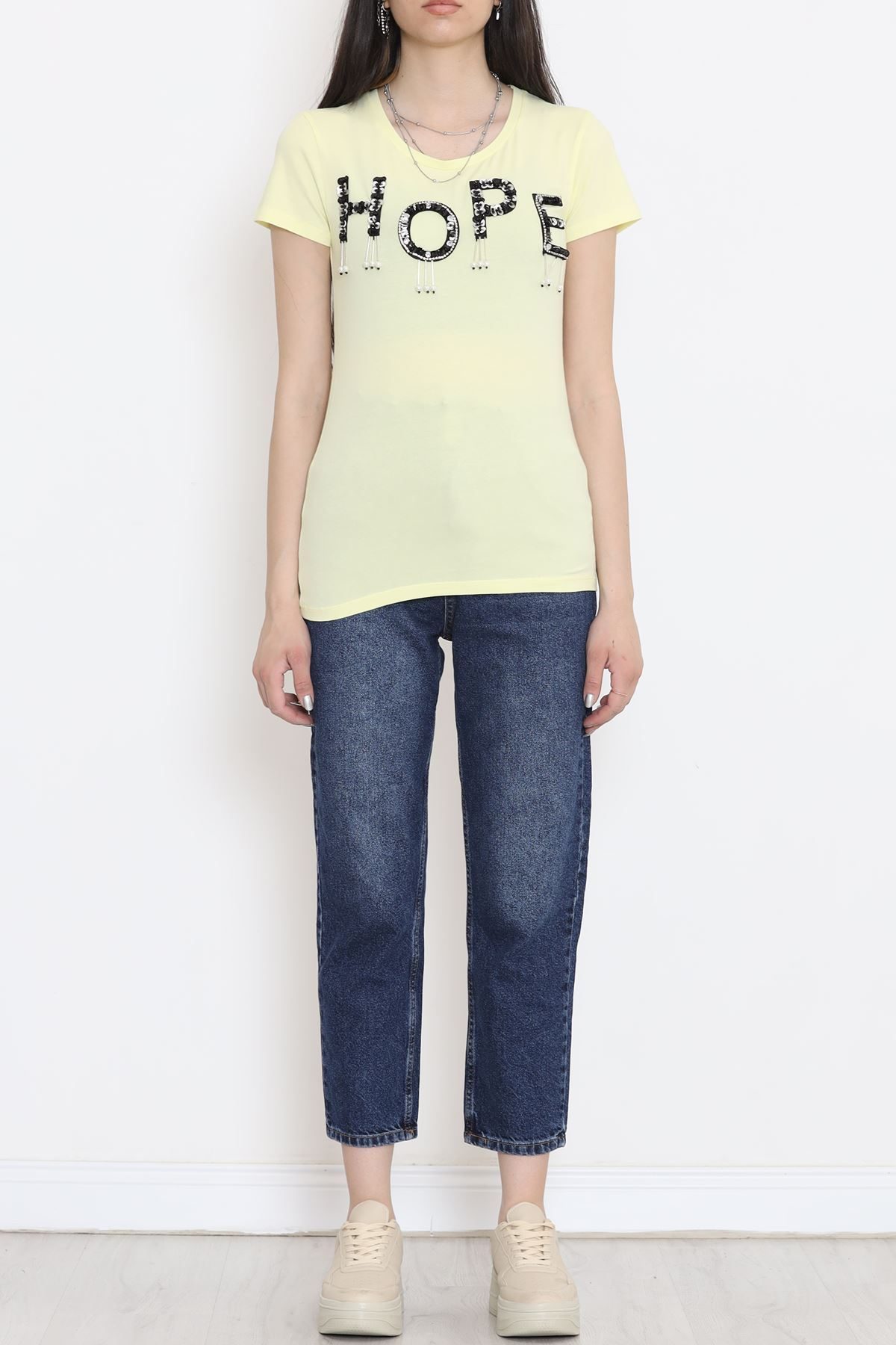 T-shirt with Sparkling Tassels Yellow