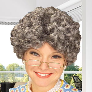 Gray Color Curly Elderly Wig Granny Wig Lined Bonus