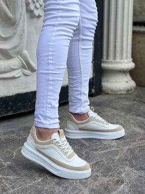 White Skin Beige Suede High Sole Lace-up Casual Men's Shoes