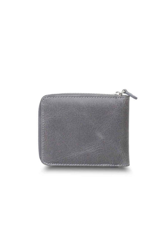 Antique Gray Zippered Horizontal Mini Leather Wallet